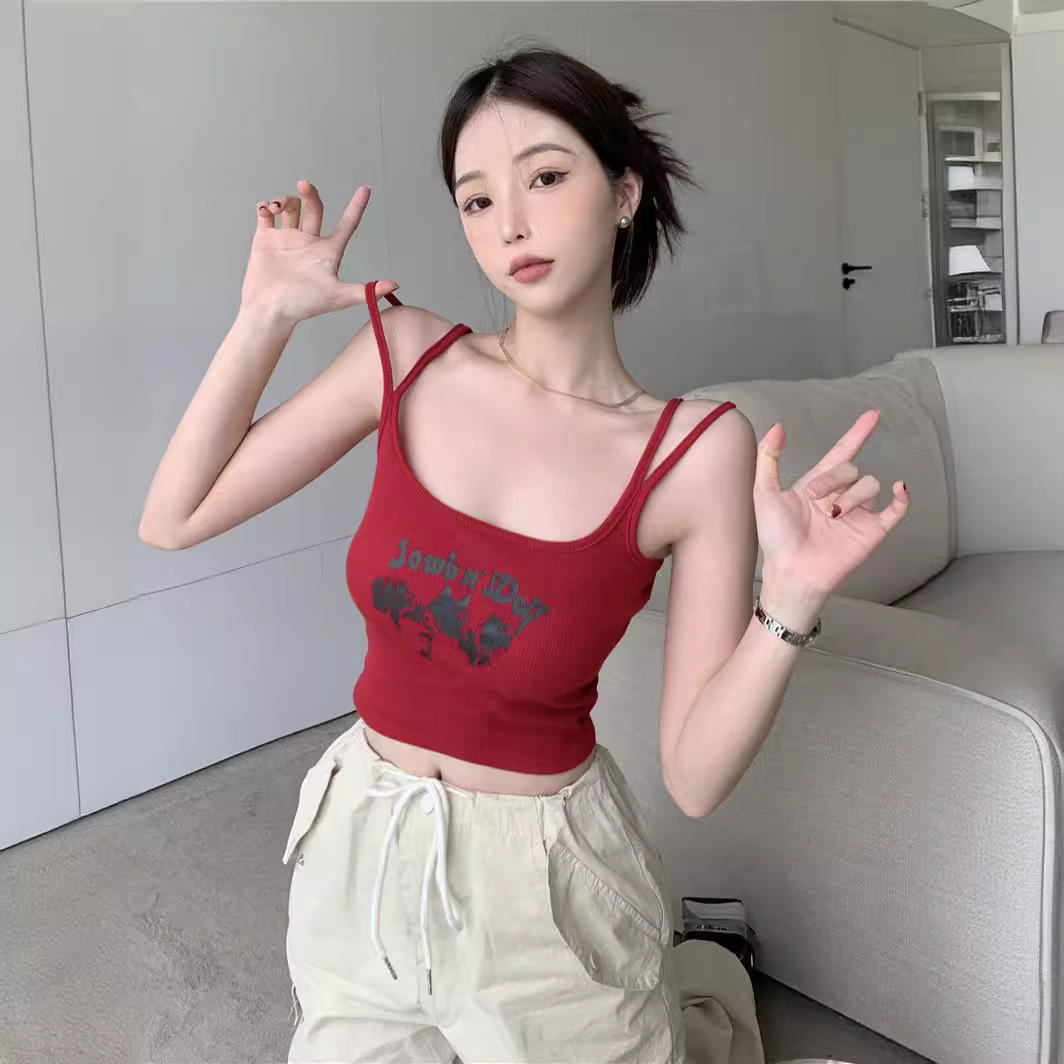 网红辣妹短款露脐外穿小吊带