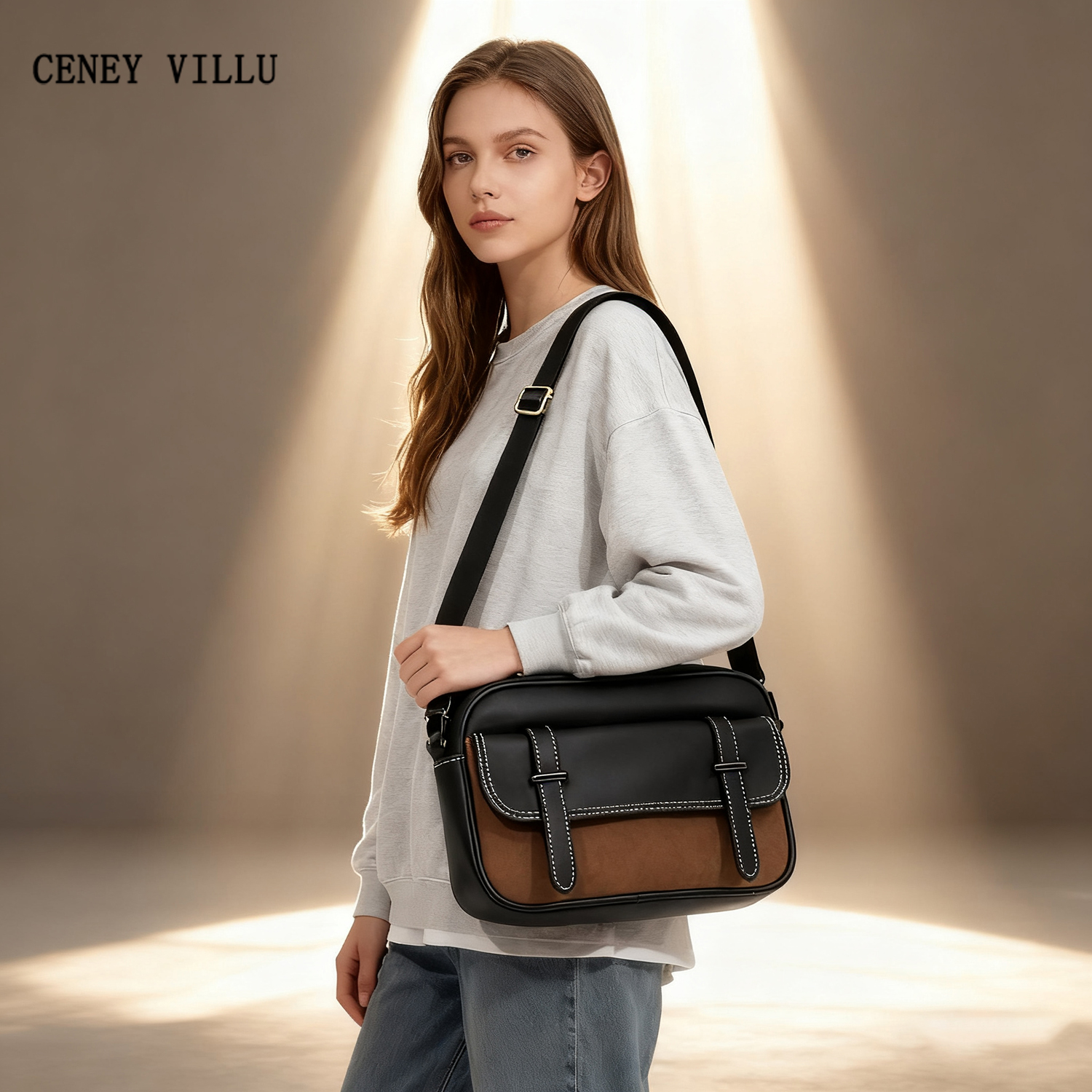 复古女款通勤工装包单肩斜挎包