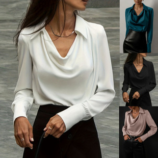 neck 2025欧美女气质纯色简约荡领女士上衣衬衫 women top Cowl