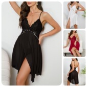 Lace Deep Ladies Nightdress 欧美性感蕾丝吊带睡裙网纱短裙