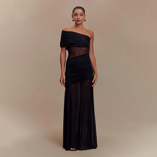 Dress Tulle Midi Strapless 2026欧美网纱拼接抹胸连衣裙 Panel