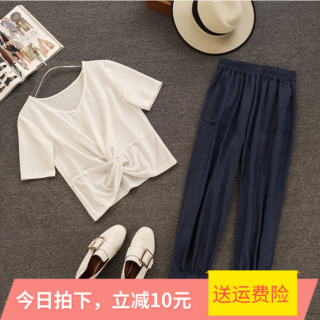 萝卜裤套装夏装2018新款女俏皮韩版网红同款港味上衣+九分裤两件