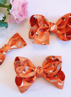 Little Mermaid少女儿童亲子发饰头饰橙色印花立体蝴蝶结发夹包邮