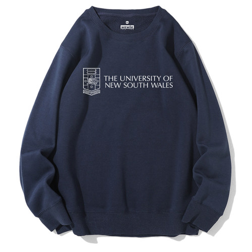 新品UNSW新南威尔士大学纪念圆领加绒卫衣班服校服毕业酒红定制