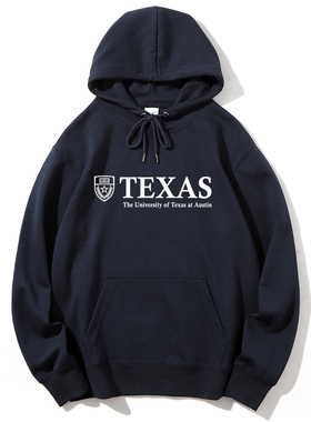 UT-Austin德克萨斯大学奥斯汀分校套头带帽加绒卫衣宽松秋冬班服