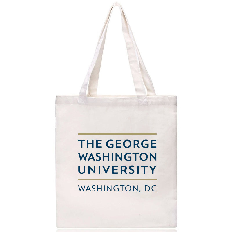 新品GWU乔治华盛顿帆布包单肩文艺手提购物布袋有拉链女黑色