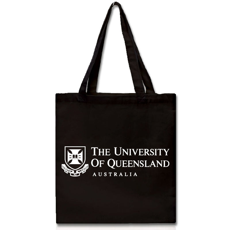 UQ帆布包昆士兰大学纪念品Queensland单肩手提环保购物袋拉链黑白