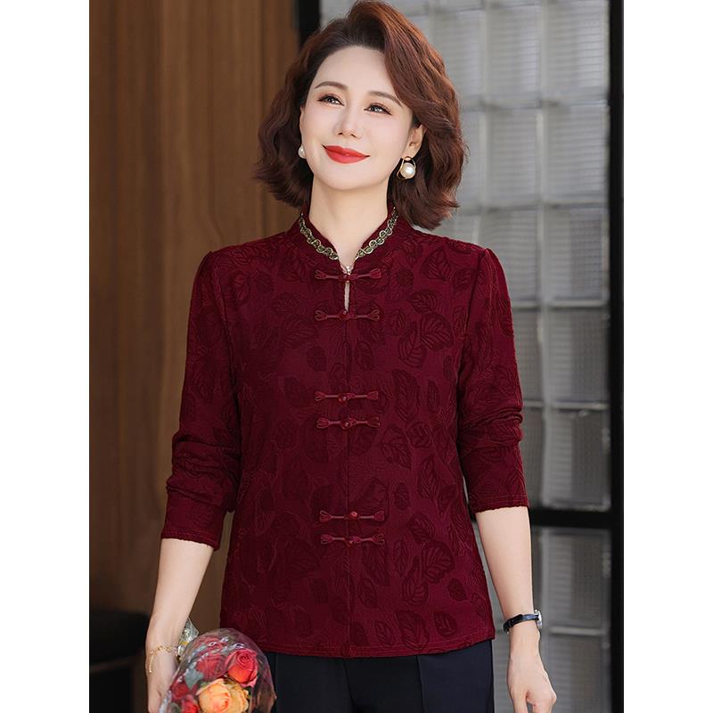 时尚洋气减龄新打底衫女士秋季薄款中年妈妈春装百搭显瘦弹力上衣