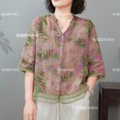 拼接雪纺短袖 天丝衬衫 t恤 中袖 轻薄碎花妈妈装 上衣女2025夏季 新款
