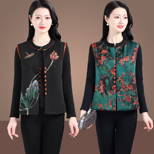 妈妈装双面穿马甲中国风复古马夹大码薄坎肩民族风新中式唐装坎肩