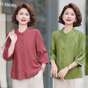 洋气高贵小衫 时尚 中老年上衣 新款 2026春装 妈妈立领七分袖 刺绣衬衫