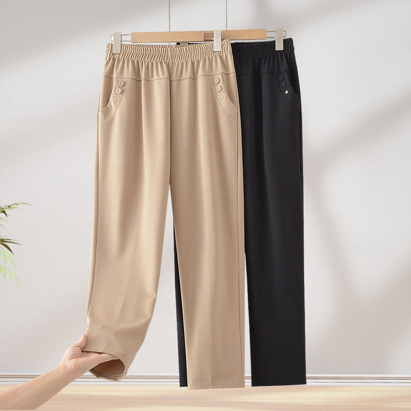 新款中老年人裤子女妈妈直筒休闲裤松紧腰带奶奶长裤春秋款高腰裤