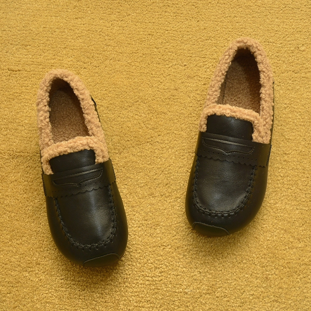 包邮2025新款外贸秋季真皮平底单鞋豆豆鞋圆头懒人鞋羊羔毛棉鞋女,女鞋,乐福鞋（豆豆鞋）,淘宝优惠券,粉丝福利购,淘宝优惠卷