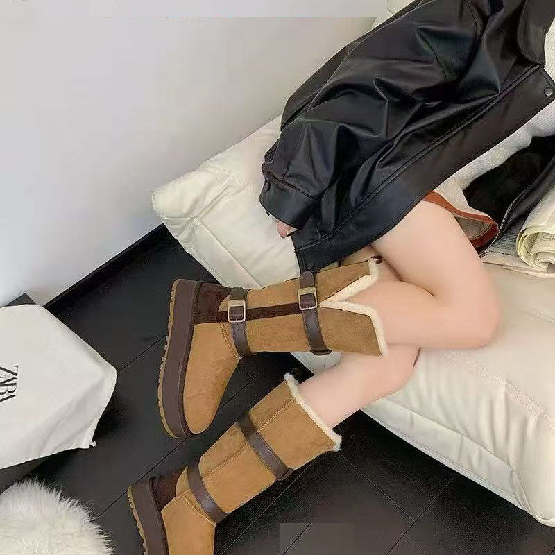 冬季真皮羊羔毛厚底长筒雪地靴
