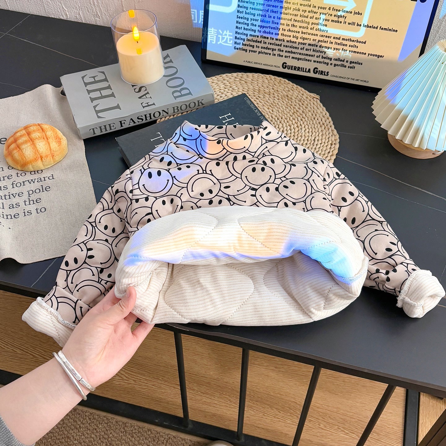 儿童冬季三层夹棉新款卫衣男女加厚高领羊毛蚕丝满印打底衫棉衣