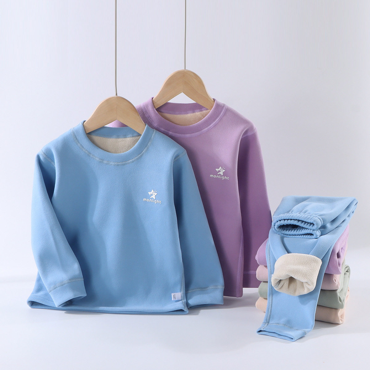 儿童秋冬新款净色加绒无骨保暖套装中小童秋衣秋裤宝宝加厚家居服