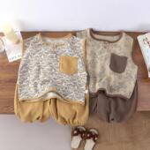 夏季 套装 薄款 背心束腿裤 冰丝皱家居服男女宝宝洋气无袖 儿童新中式