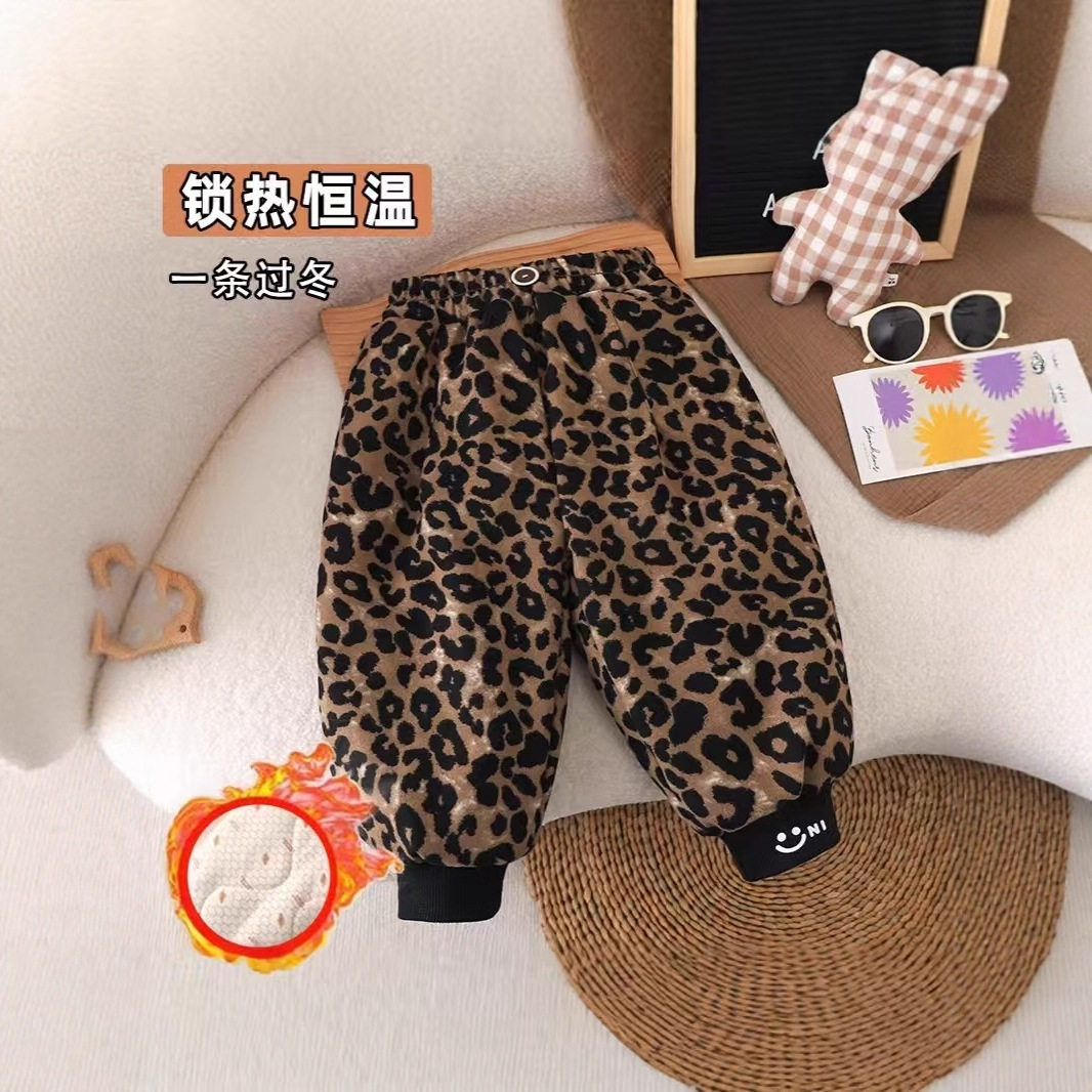 儿童棉裤新款加厚冬季韩版休闲裤男女童裤子温感豹纹棉裤外穿