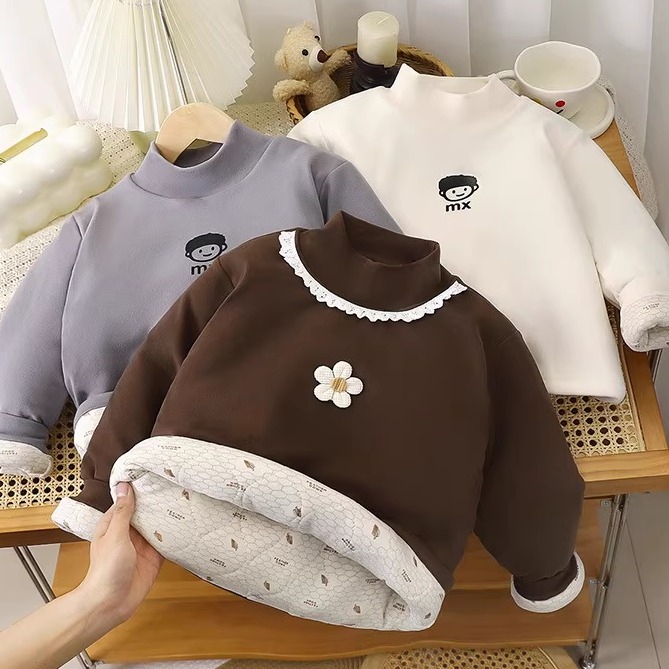 儿童卫衣秋冬加绒加厚棉服男童女童卡通上衣中小童保暖内衣