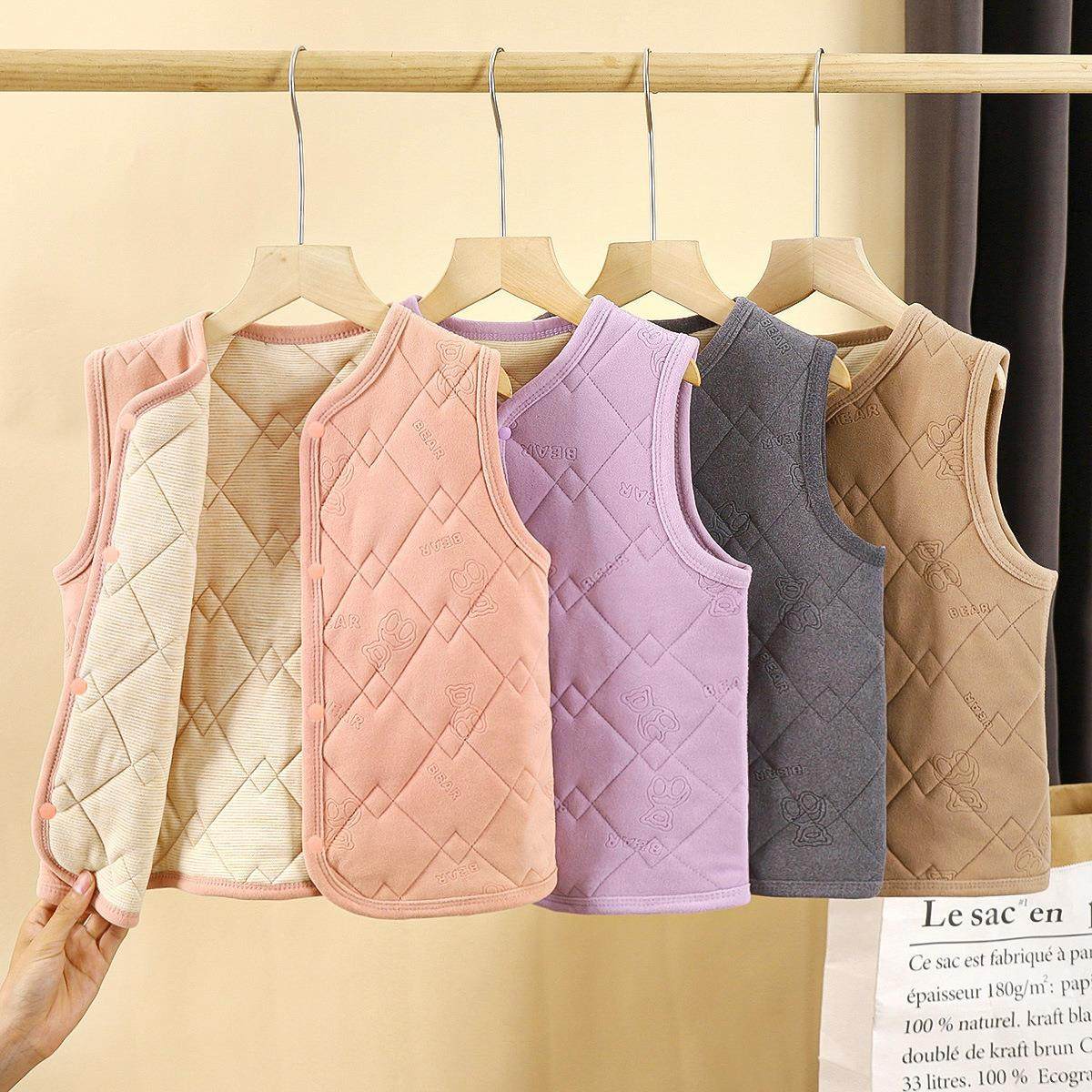 儿童新款冬季夹棉桑蚕丝加厚保暖男女马甲可外穿内搭校服神器