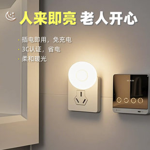 人体感应灯插电110~240V自动家用智能老人夜起卫生间小夜灯1W暖光