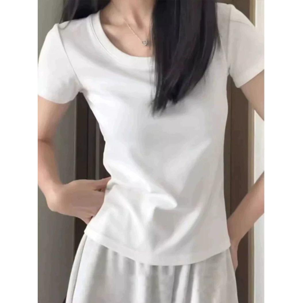 白色u领正肩显瘦纯棉短袖t恤女装夏季2025新款超好看独特漂亮上衣