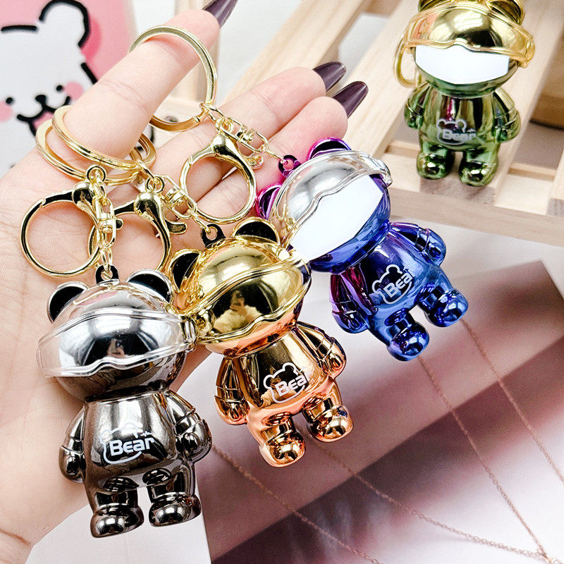 创意发光渐变电镀机械熊钥匙扣