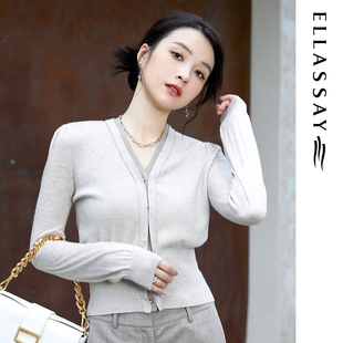 ELLASSAY歌力思秋冬新款 女EWF334M02100 羊毛针织衫 金葱针织修身