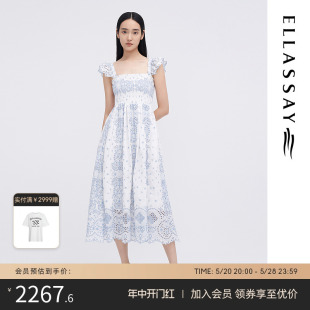 纯棉度假风吊带连衣裙女EWW342Y17400 ELLASSAY歌力思春夏新款