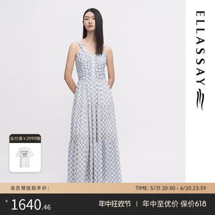 ELLASSAY歌力思春夏新款 温柔格子吊带长连衣裙女EWW342Y18600