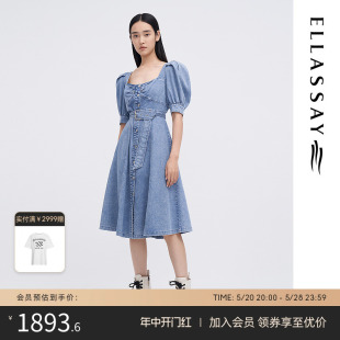 ELLASSAY歌力思春夏新款 莱赛尔甜美牛仔连衣裙女EWW341N04400