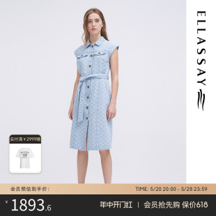 ELLASSAY歌力思春夏新款 纯棉老花牛仔连衣裙女EWW341N05900