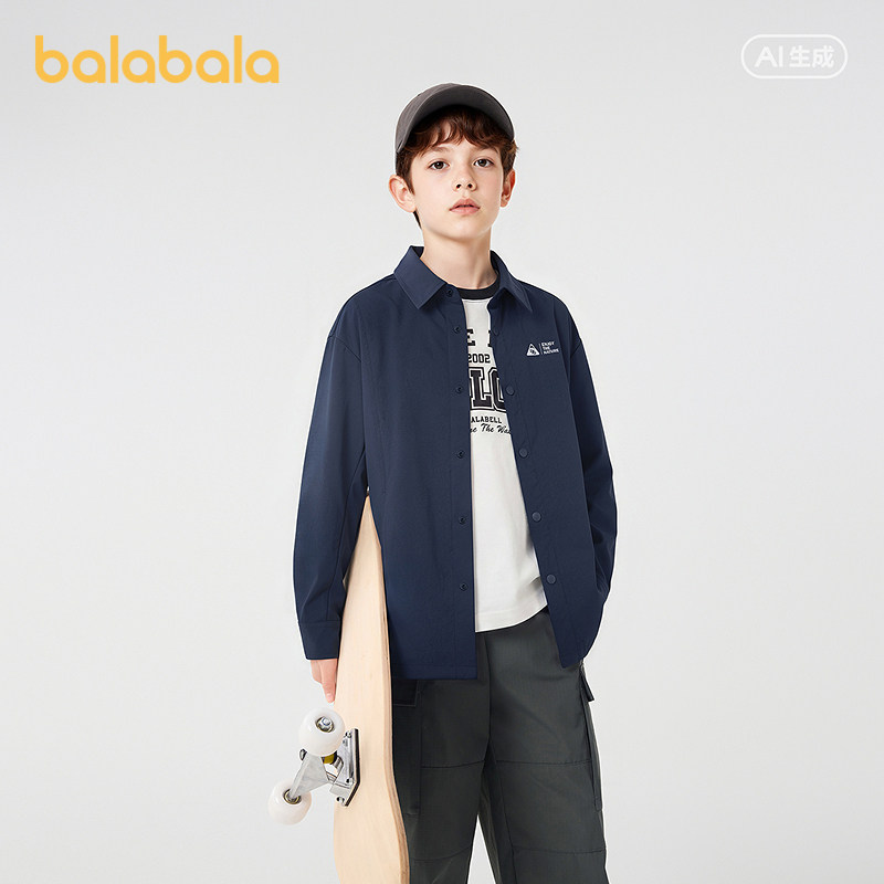 【balaOne】巴拉巴拉儿童衬衫男童长袖上衣2026新款秋装大童宽松