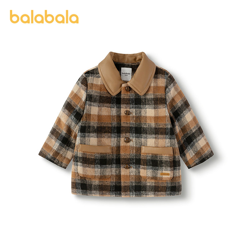 巴拉巴拉棉服男童格纹毛呢外套冬