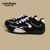 女2026春秋季 新款 时尚 人本黑色德训鞋 百搭学生平底轻便休闲运动鞋