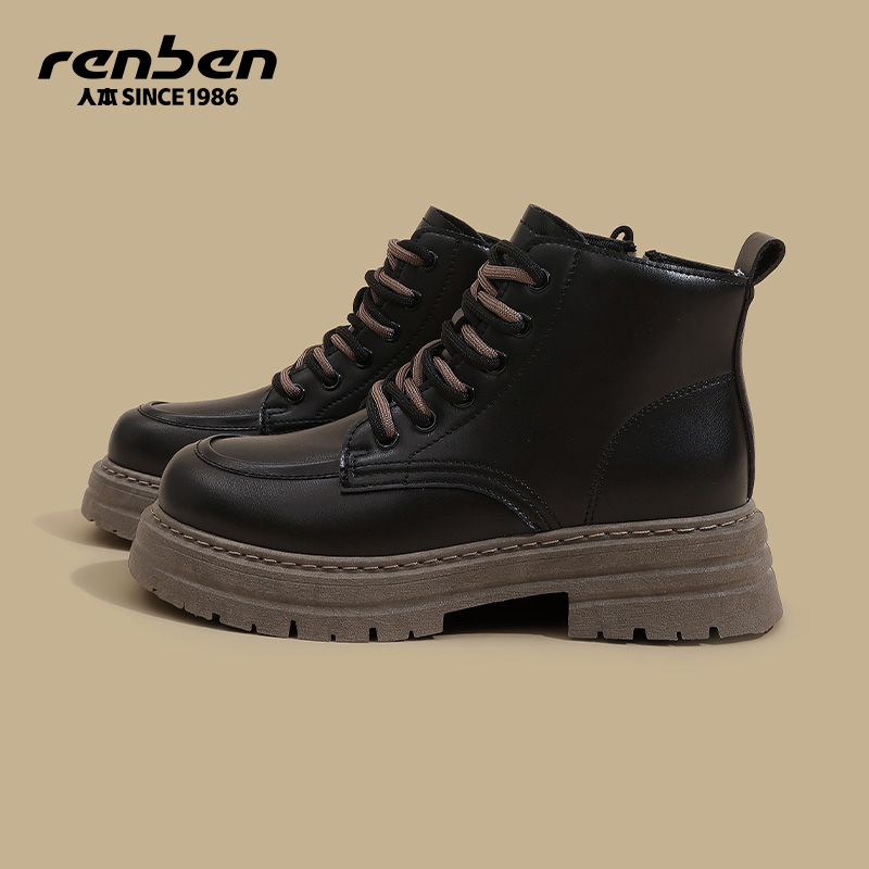 人本马丁靴女复古英伦风大头靴子