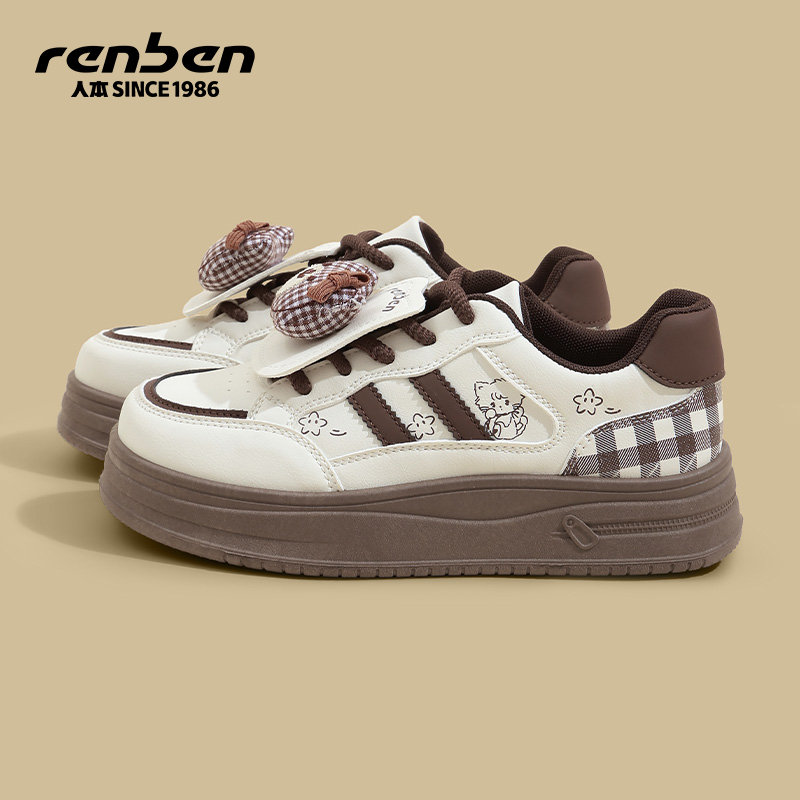 人本板鞋女设计感百搭爆款小白鞋