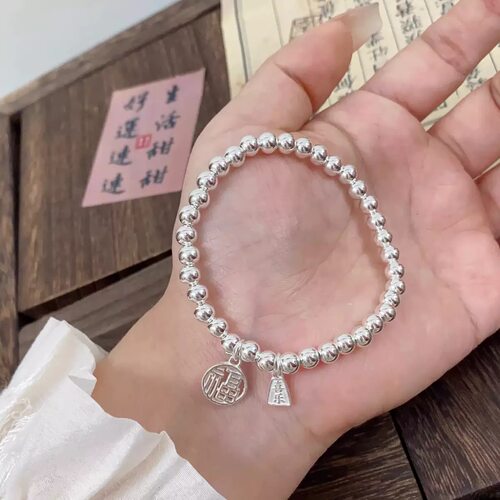 足银9999纯银手链女款招财纳福手串送女友礼物