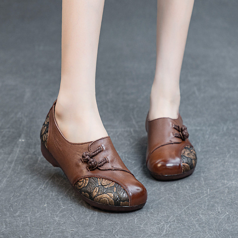 复古民族风女鞋圆头深口鞋圆头一脚蹬单鞋软底软皮平底鞋低跟女秋,女鞋,深口单鞋,淘宝优惠券,粉丝福利购,淘宝优惠卷