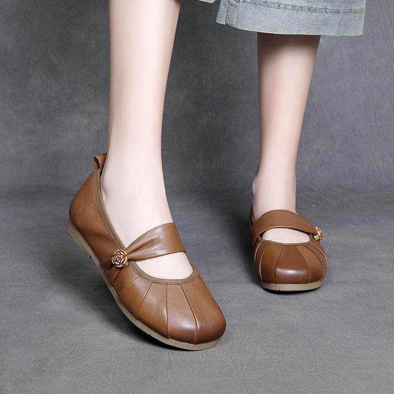 软底软皮舒适皮鞋低帮中老年人妈妈鞋真皮圆头浅口一脚蹬单鞋春秋,女鞋,浅口单鞋,淘宝优惠券,粉丝福利购,淘宝优惠卷