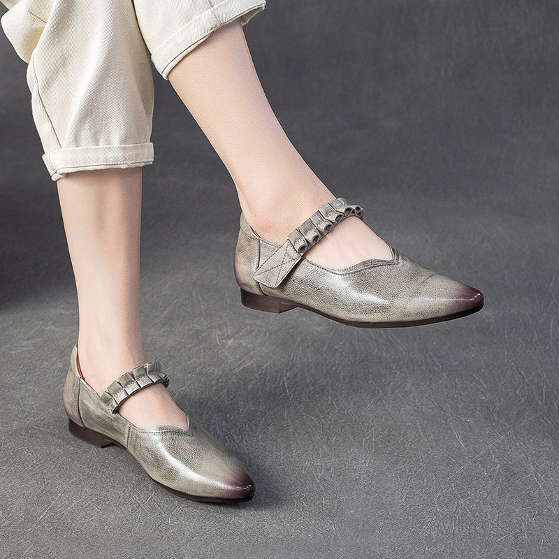 2016春季新款复古尖头魔术贴女式单鞋轻便休闲头层牛皮女鞋气质款,女鞋,浅口单鞋,淘宝优惠券,粉丝福利购,淘宝优惠卷