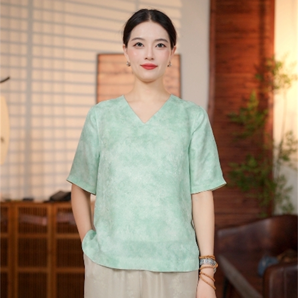 凤轩阁 2025新款 新中式炒色双面穿V领衬衫 100025