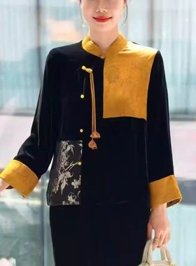 凤轩阁  100桑蚕丝丝绒拼接款 百福衣 上衣外套 JSL25412