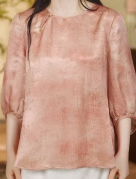 凤轩阁 2025新款 新中式几何提花冠乐绉上衣 808268