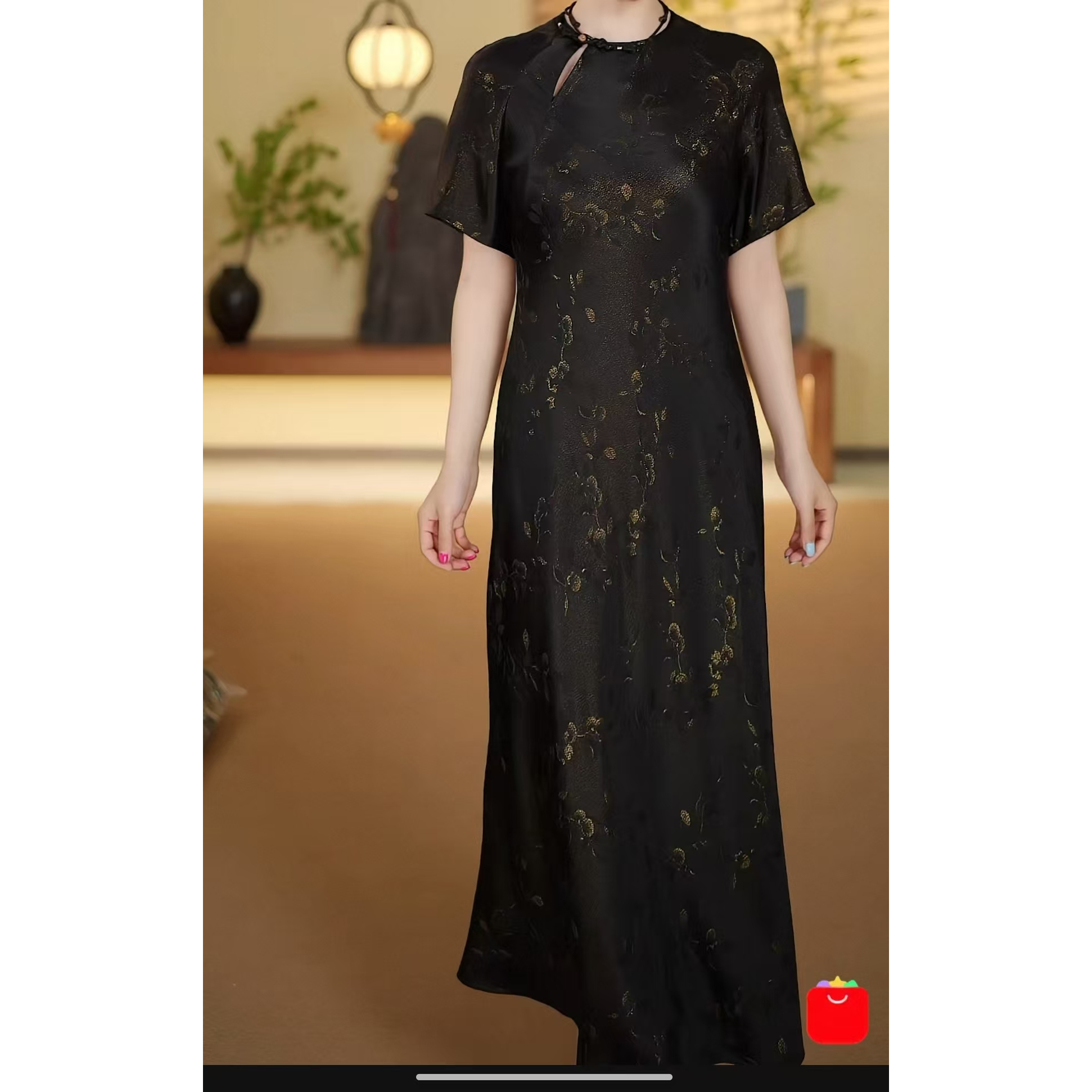 凤轩阁 2025新款 柿柿如意45度斜裁正绢连衣裙 X892