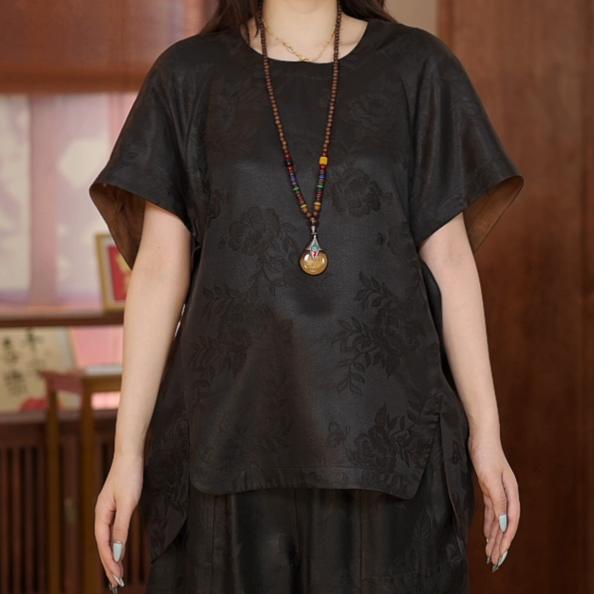 凤轩阁 新款香云纱老料落肩上衣064255