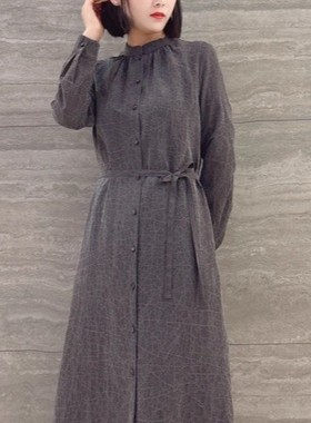 凤轩阁 100桑蚕丝 老料龟裂纹香云纱长袖风衣裙HDL24770