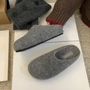 shoe-ren内增高毛呢厚底外穿拖鞋2024冬季毛毛鞋包头半拖鞋懒人鞋