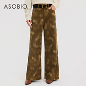2025冬季 新品 时尚 Asobio设计感灯芯绒印花直筒裤 气质通勤长裤 331