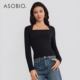 T恤2025冬季 新品 修身 Asobio复古大方领长袖 剪裁通勤打底衫 女189